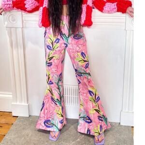 NEW Hope Macaulay Pink Colorful Floral Print Wide Flare Leg Pants
